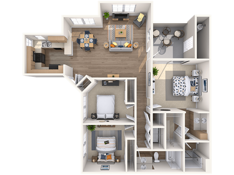 Floor plan for 3 beds, 2 baths, 1359 sqft